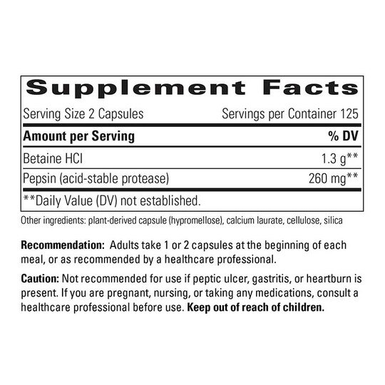 Betaine HCl, 250 Veg Capsules, INT