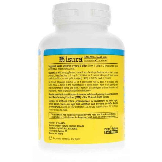 BigFriends Chewable Vitamin D3 400 IU Berry, 250 Chewabl, NF
