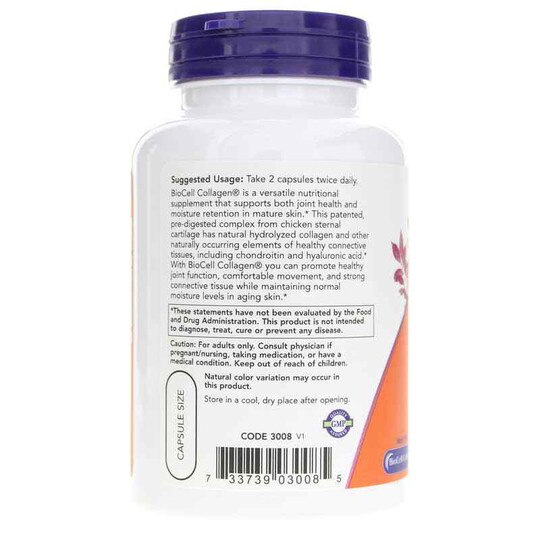 BioCell Collagen Hydrolyzed Type II, 120 Veg Capsules, NOW