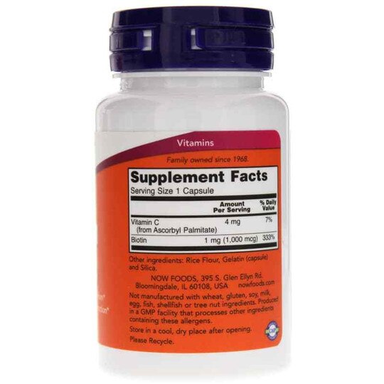 Biotin 1000 Mcg, 100 Capsules, NOW