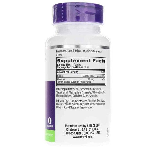 Biotin 10000 Mcg Maximum Strength, 100 Tablets, NTR