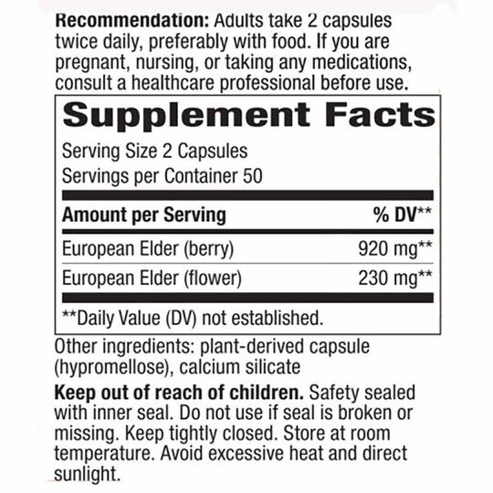 Black Elderberry, 100 Veg Capsules, NWA