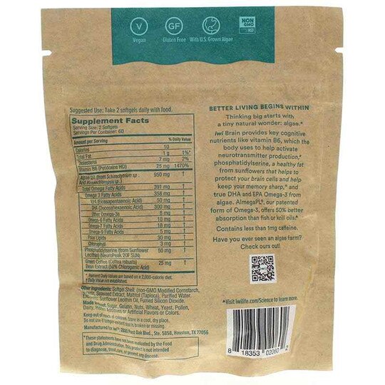 Brain Omega-3 Eco Pouch, 120 Vegan Softgels, IWI