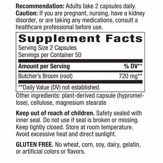 Butcher's Broom, 100 Veg Capsules, NWA