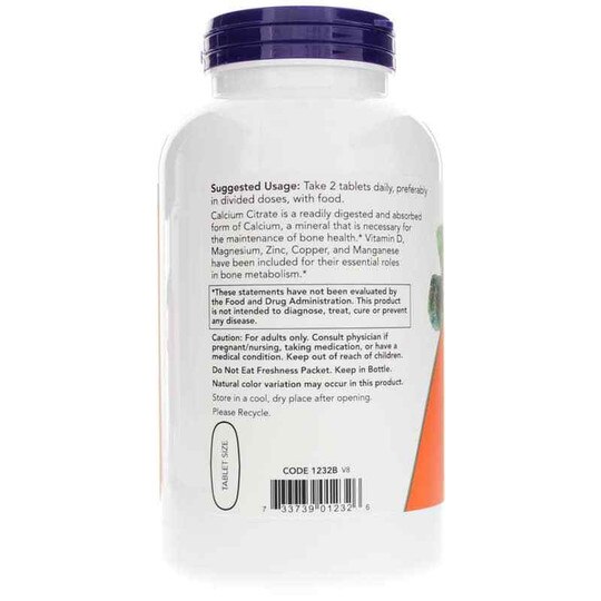 Calcium Citrate Tablets, 250 Tablets, NOW