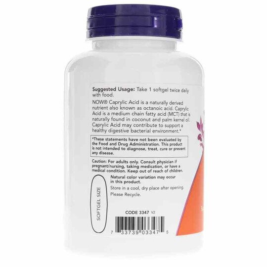 Caprylic Acid 600 Mg, 100 Softgels, NOW