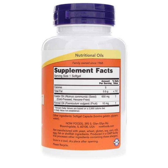 Castor Oil 650 Mg, 120 Softgels, NOW