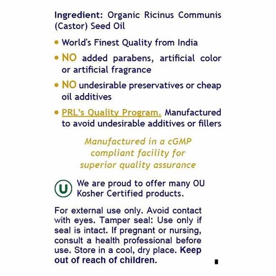 Castor Oil Organic, 8 Oz, PRL