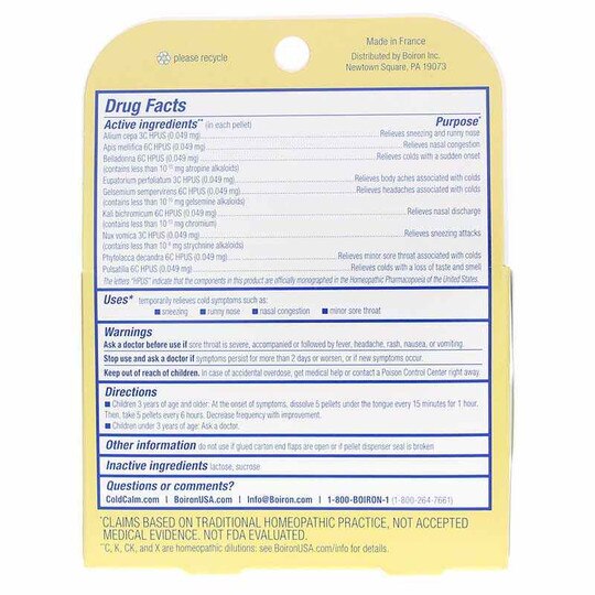 ColdCalm Kids Meltaway Pellets, 2 Tubes of 80, BOR