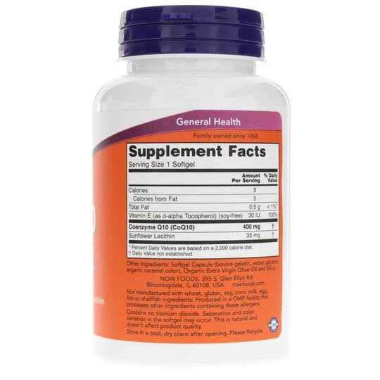 CoQ10 400 Mg, 60 Softgels, NOW