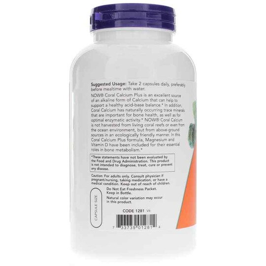 Coral Calcium Plus Magnesium & Vitamin D, 250 Veg Capsu, NOW