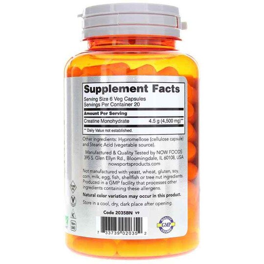 Creatine Monohydrate 750 Mg, 120 Veg Capsules, NOW