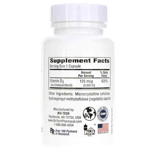 D3-5 5,000 IU, 250 Veg Capsules, BTP
