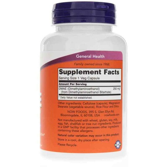 DMAE (dimethylaminoethanol) 250 Mg, 100 Veg Capsules, NOW