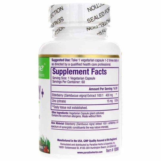 Elderberry + with Zinc, 60 Veg Capsules, PHE
