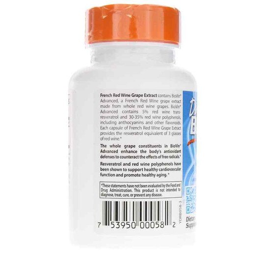 French Red Wine Grape Extract 60 Mg, 90 Veg Capsules, DRB