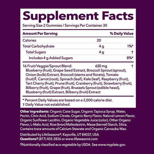 Fruit & Veggie Gummy Berry Lemon, 60 Gummies, LSE