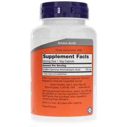 GABA 750 Mg, 100 Veg Capsules, NOW