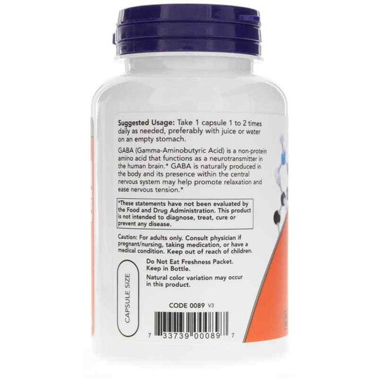 GABA 750 Mg, 100 Veg Capsules, NOW
