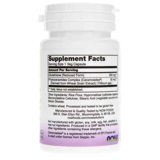 Glutathione Skin Brightener with Ceramosides, 30 Veg Capsules, NOW