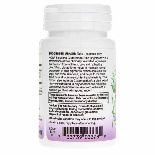 Glutathione Skin Brightener with Ceramosides, 30 Veg Capsules, NOW