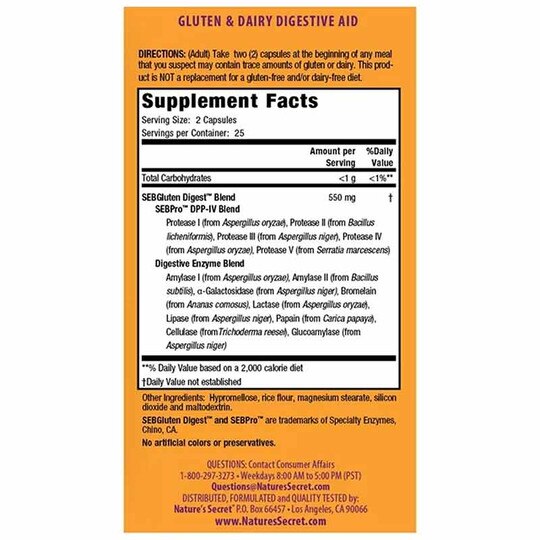 Gluten & Dairy Digestive Aid, 50 Capsules, NSE