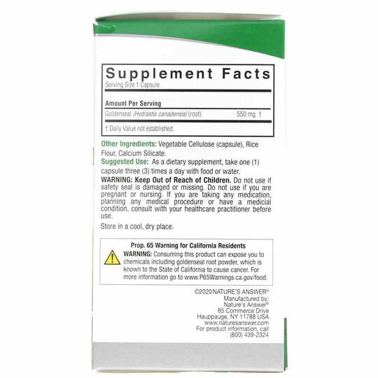 Goldenseal 550 Mg, 50 Veg Capsules, NAN