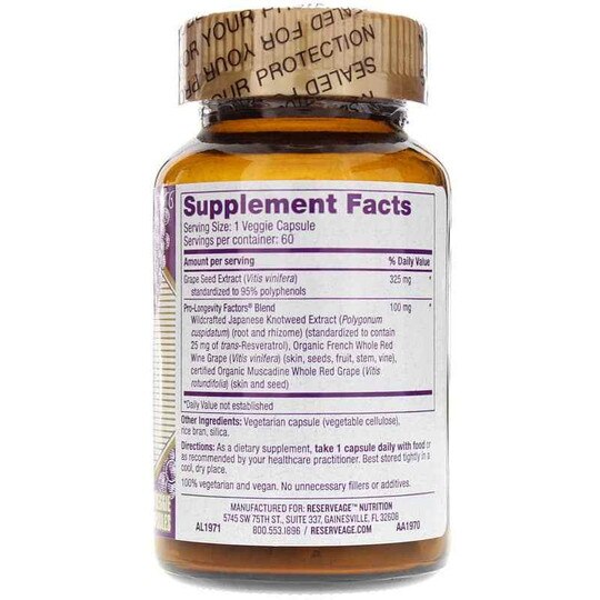 Grape Seed Extract 325 Mg, Reserveage Nutrition