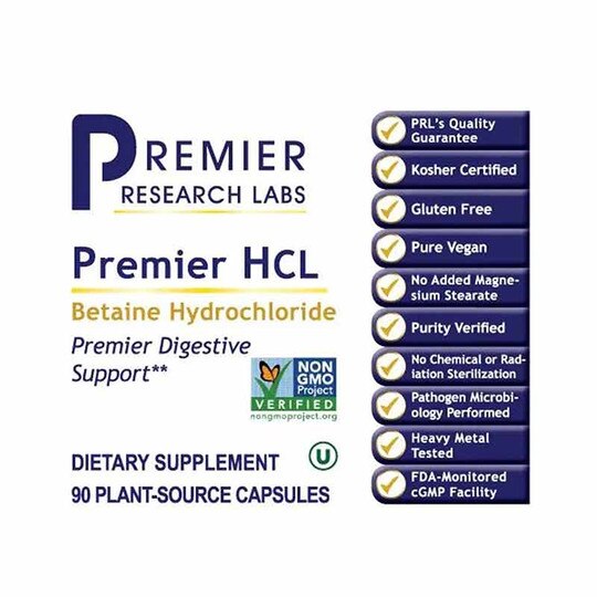 HCL Betaine Hydrochloride, 90 Veg Capsules, PRL