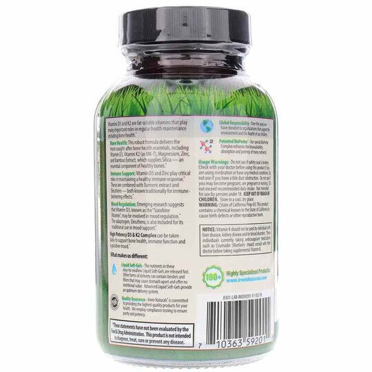 High Potency D3 & K2 Complex, 60 Liquid Softgels, IRN