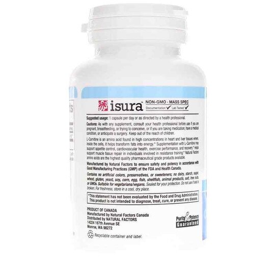 L-Carnitine 500 Mg, 60 Veg Capsules, NF