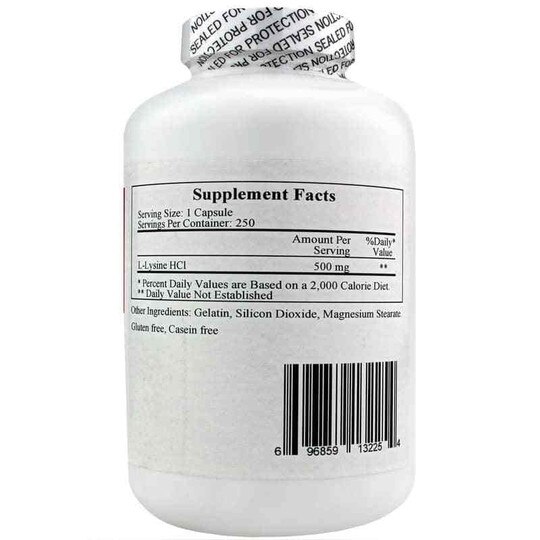 L-Lysine 500 Mg, 250 Capsules, ECF
