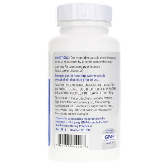 L-Lysine 500 Mg, 90 Veg Capsules, PGL