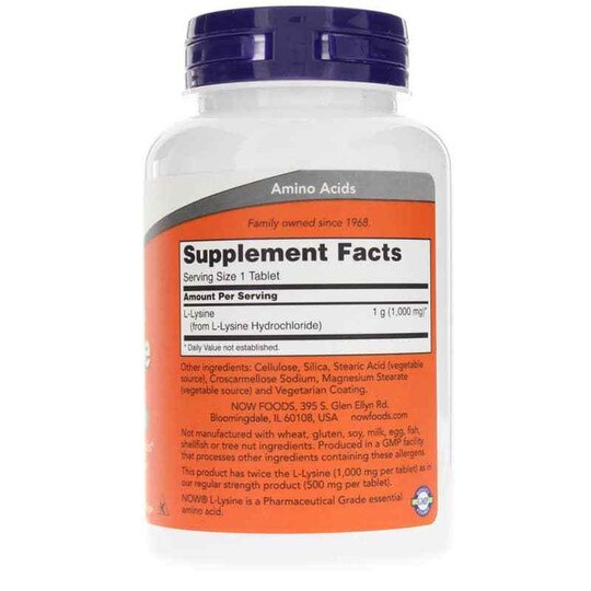 L-Lysine Tablets 1000 Mg Double Strength, 100 Tablets, NOW