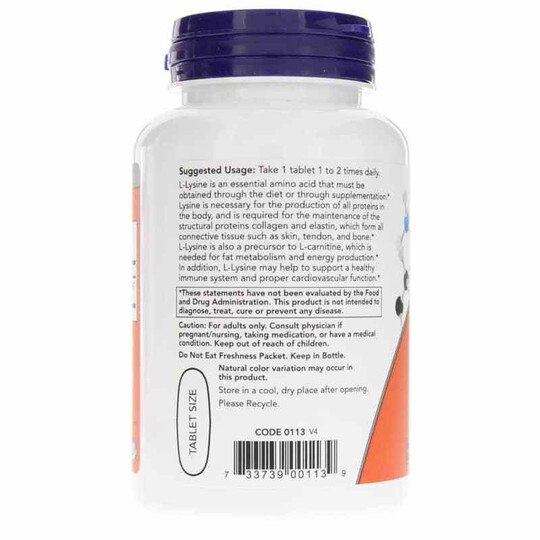 L-Lysine Tablets 1000 Mg Double Strength, 100 Tablets, NOW