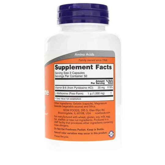 L-Methionine 500 Mg, 100 Capsules, NOW