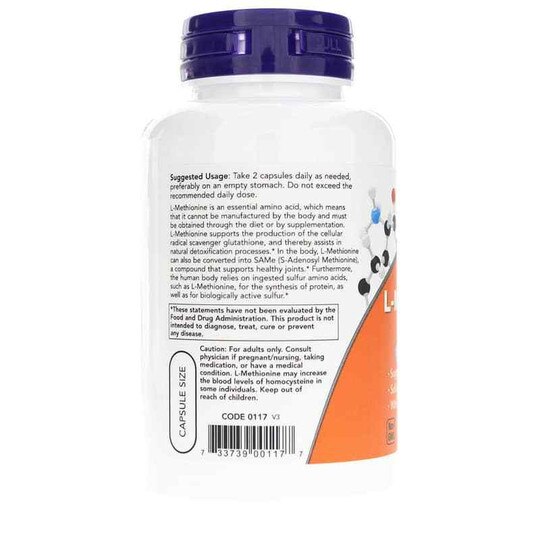 L-Methionine 500 Mg, 100 Capsules, NOW