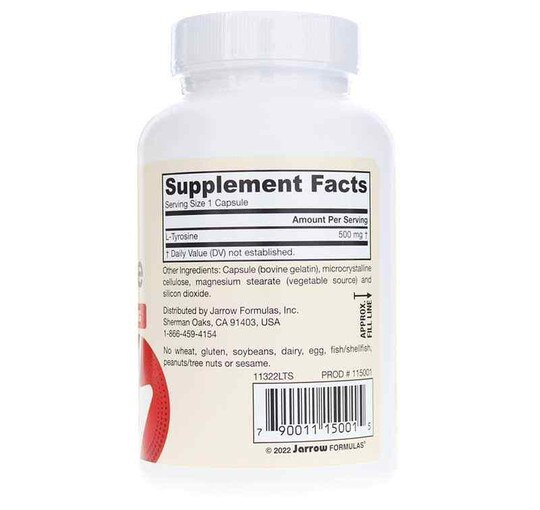 L-Tyrosine 500 Mg, 100 Capsules, JRF