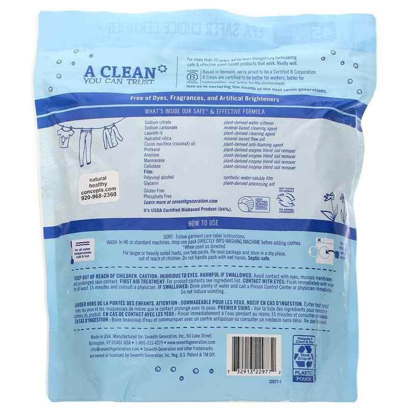 Laundry Detergent Packs Free & Clear, Seventh Generation