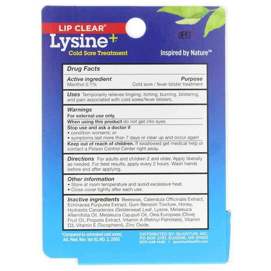 Lip Clear Lysine+ Cold Sore Treatment, .25 Oz, QHT