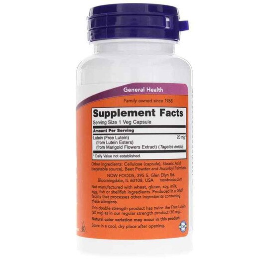 Lutein 20 Mg Double Strength, 90 Veg Capsules, NOW