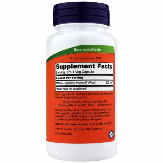 Maca 500 Mg, 100 Veg Capsules, NOW