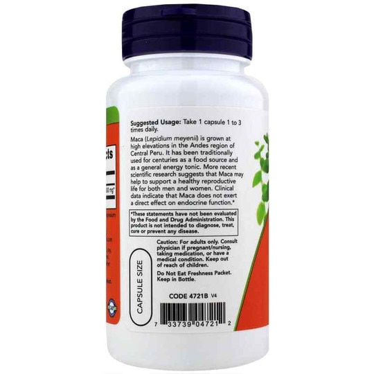 Maca 500 Mg, 100 Veg Capsules, NOW