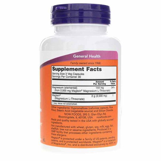 Magtein Magnesium L-Threonate, 90 Veg Capsules, NOW