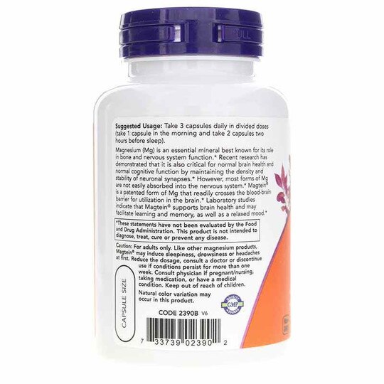 Magtein Magnesium L-Threonate, 90 Veg Capsules, NOW