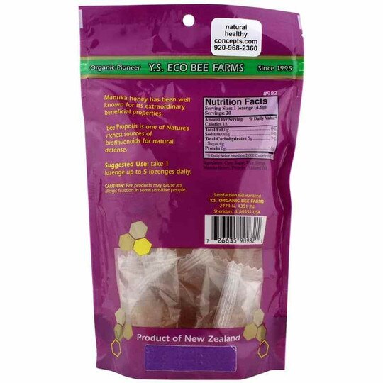 Manuka Honey & Propolis Lozenges, YS Organic Bee Farms