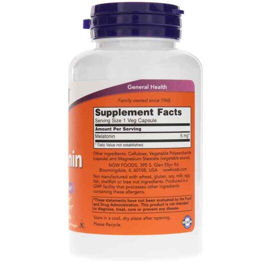 Melatonin 5 Mg, 180 Veg Capsules, NOW
