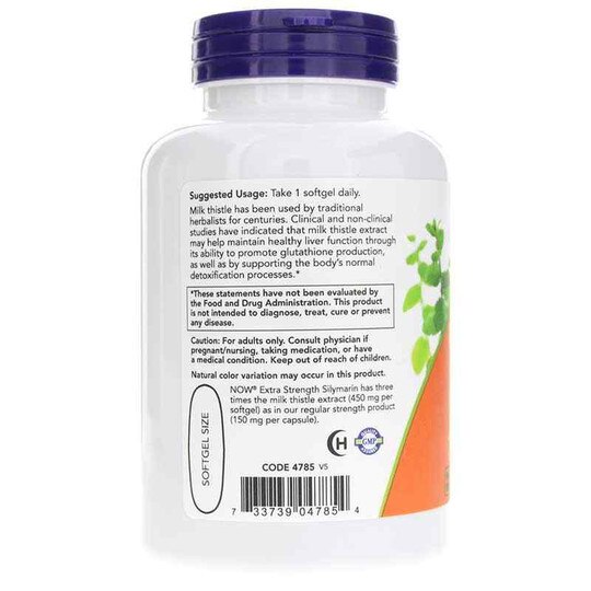 Milk Thistle Extract 450 Mg Extra Strength Silymarin, 120 Softgels, NOW