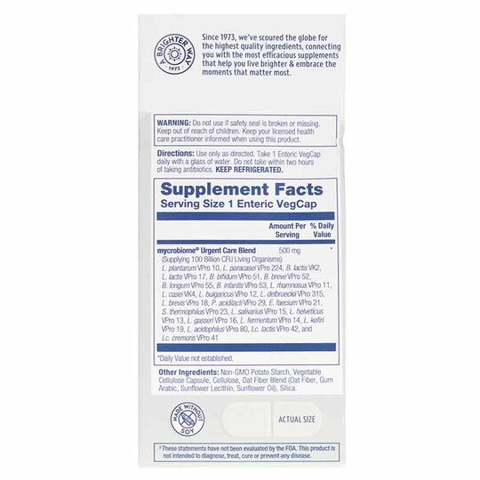 Mycrobiome Probiotic 100 Billion CFU Urgent Care Form, 30 Enteric Coated Veg Capsules, SLR