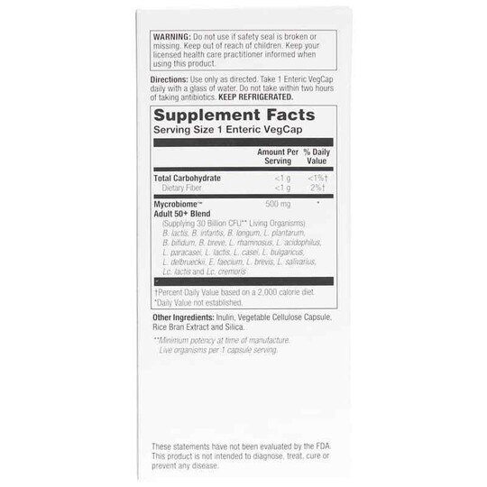 Mycrobiome Probiotic 30 Billion CFU, Adult 50+ Formula, 30 Enteric Coated Veg Capsules, SLR